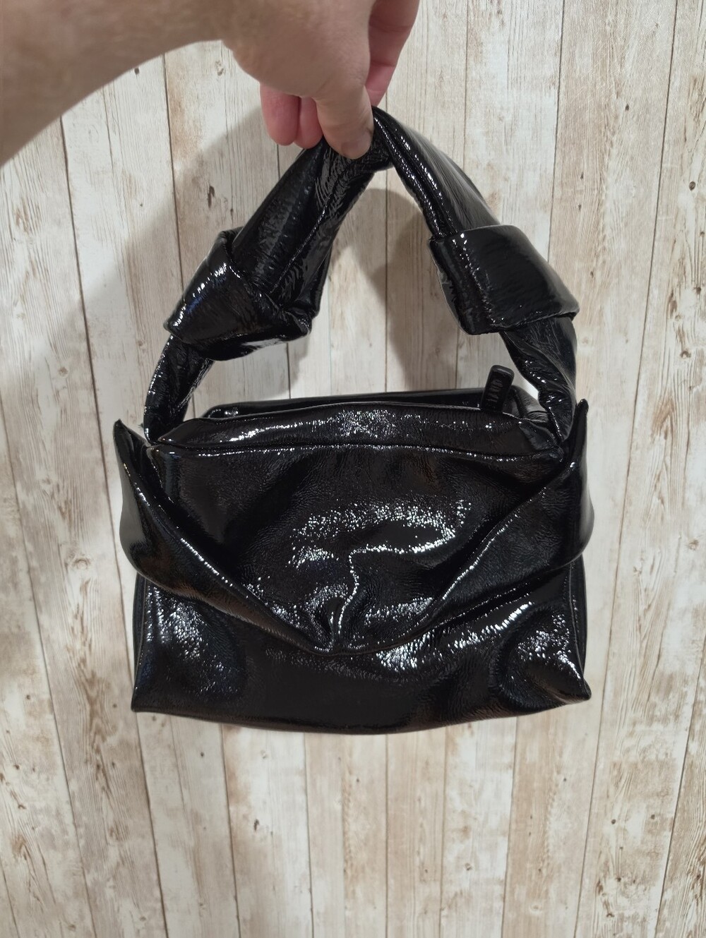 STAUD Y2K  Kiss Gathered Patent Leather Shoulder Bag